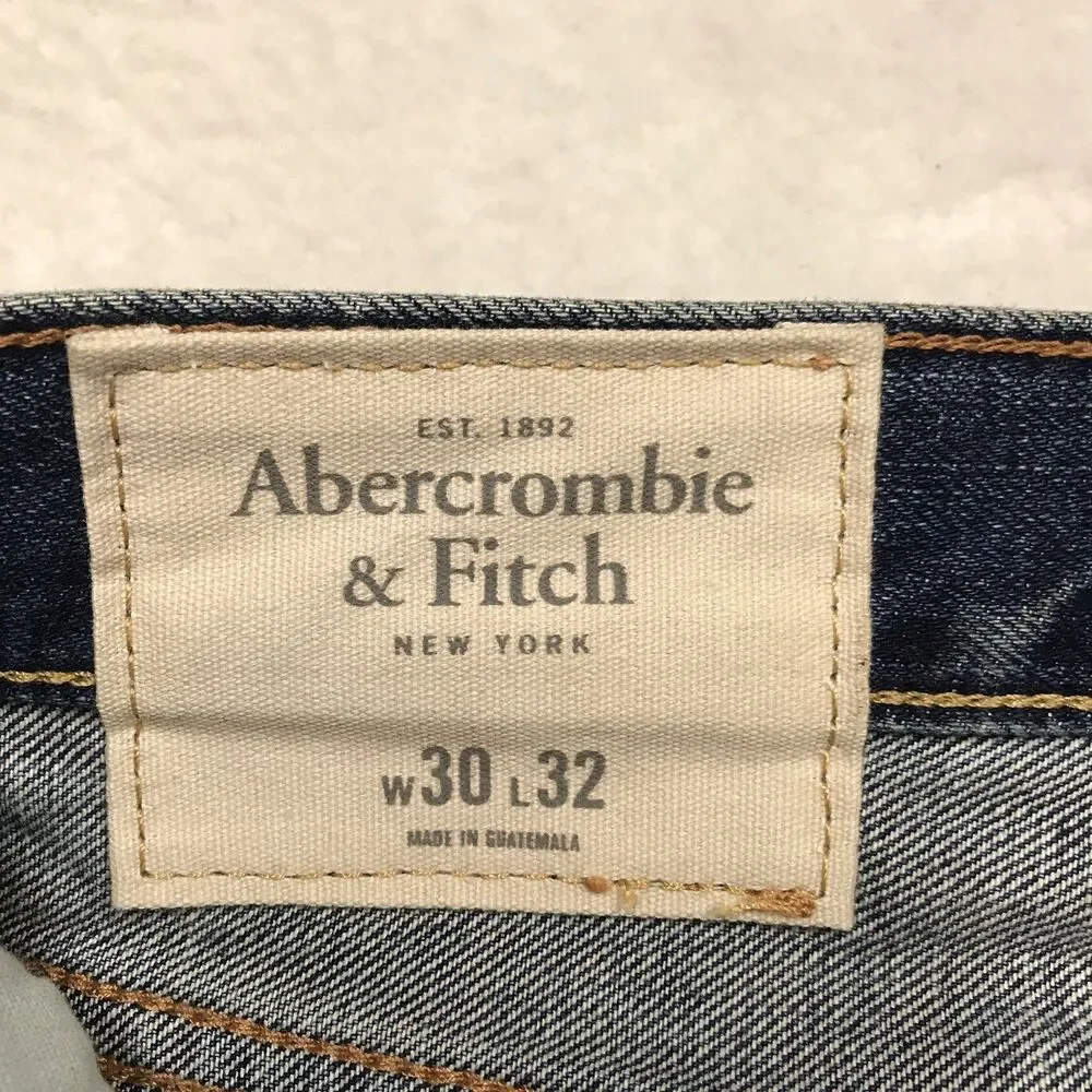 ABERCROMBIE & FITCH Jean Men 30x32 Button Fly Slim Straight Whisker Dark Wash